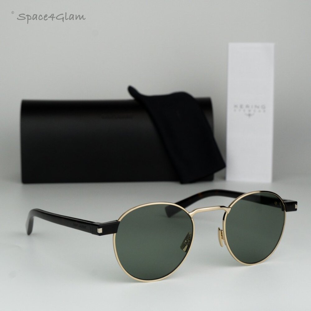 BRAND NEW Saint Laurent SL707 002 Gold Havana Green Oval Unisex Sunglasses